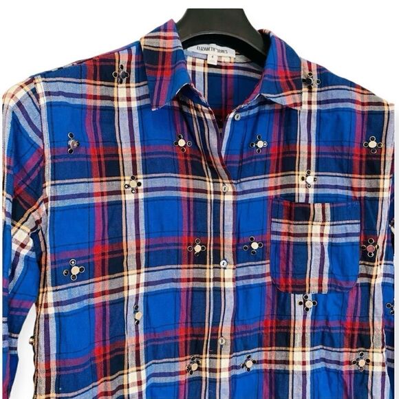 Elizabeth and James Studded Plaid Long Sleeve Shirt Size 4 - Picture 2 of 8